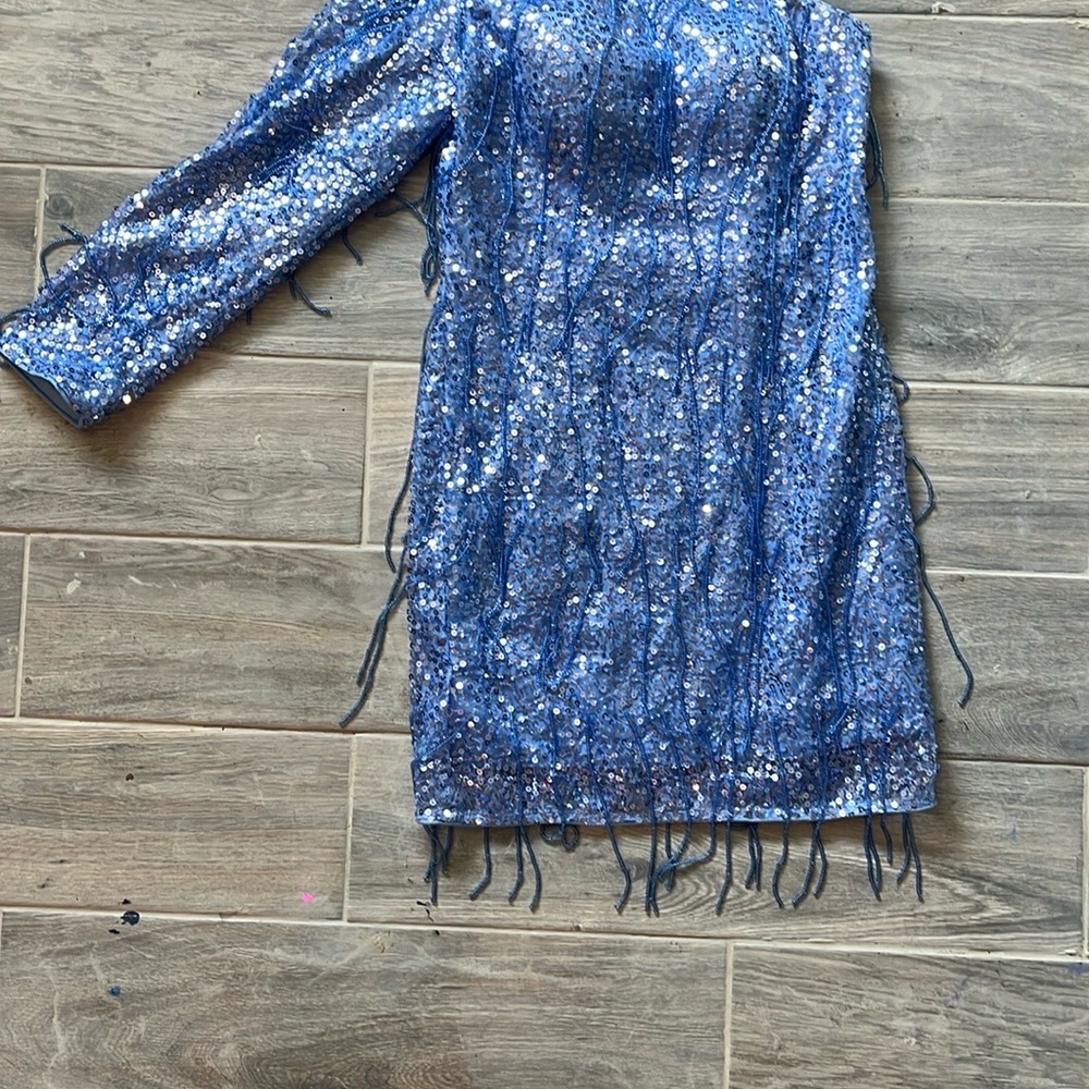 Blue Sequin Dress with Fringe